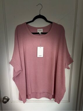 ANDRÉE BY UNIT Oversized Ribbed Scoop Neck Top - Pink